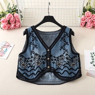 denim vest woman denim suit woman denim vest Women's Summer Embroidered Denim Vest - Slim Fit Waistc