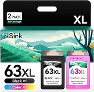 HSink 63XL Ink Cartridge Combo Pack Replacement for HP 63 ink 63 XL High Yield 63XL Ink Work with Envy 4520 4516 Officejet 3830 5255 5258 4650 4655 Deskjet 2130 3633 3630 Printer (1 Black,1 Tri-Color)