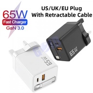 65W Gan Fast Charger with Retractable Cable PD USB C Adapter For 17/16/1514/13/12/11 Samsung S25 Ult