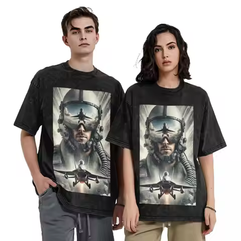 Modern Tom Cruise Movie Top Gun Maverick Hip Hop Short Sleeve T-Shirts Washed Tops Tees Streetwear T