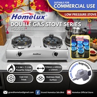HOMELUX COMMERCIAL STAINLESS STEEL DOUBLE BURNER 7 JET GAS STOVE SERIES HSC-7ST DAPUR GAS RUMAH LOW 
