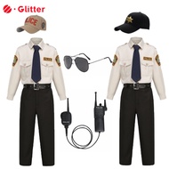 Police Uniform For Kids Boy Policeman Costume Cap Sunglasses Walkie Talkie Set For Boys Halloween Carnival Party Birthday Terno