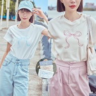 [HARPER] < Cozy vibes > Brand Custom Bow Printing T-shirt |Ready Stock Short-Sleeved Top Bowknot T-s