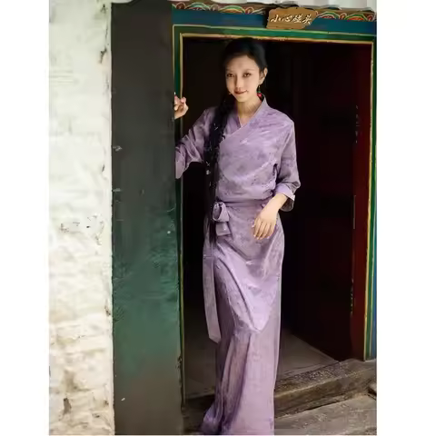 2024 Chinese Tibetan Traditional Dress Retro Oriental Tibet Clothes Xizang Robe Summer Women Gown Ti