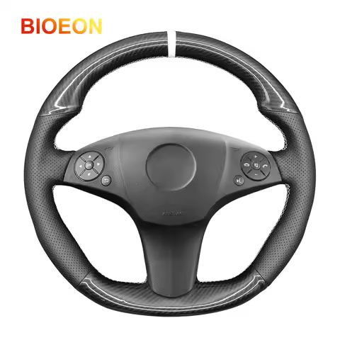 Bioeon Black PU Carbon Fiber Car Steering Wheel Covers Wrap for Mercedes Benz AMG C63 W204 CLS-Class