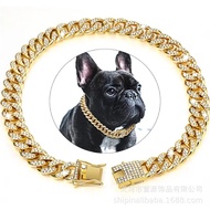 Pet dog collar necklace studded with diamonds, Cuban chain dog chain, dog collar lock, gold and silv