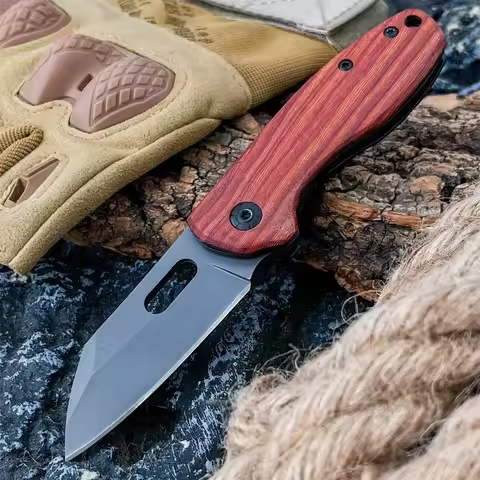 DA101 Folding Knife 5Cr13MoV Blade Colorful Wooden Handle Ideal Choice for Outdoor Jungle Tactical H
