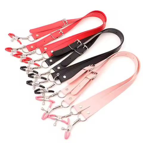 1 Pair Leather Strap Harness Nipple Clamps Slave Bondage Restraints Labia Clips Accessories Sextoys