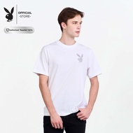 PLAYBOY เสื้อยืดคอกลมแขนสั้น พิมพ์โลโก้ด้านหน้าPLAYBOYด้านหลัง P1MT255TB034WH