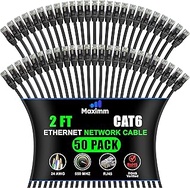 Maximm CAT6 Ethernet Cable - 2 Ft - 50 Pack - LAN - UTP - CAT 6 - RJ45 - Network, Patch, Internet Ca