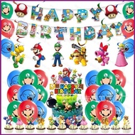 Super Mario Theme kids birthday party decorations banner cake topper balloon set supplies