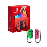 Nintendo Switch 主機 瑪利歐亮麗紅 (OLED版)+Joy-Con 控制器 左右手套組 粉紅綠