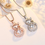 Original Sterling Silver Smart Fox Necklace Female All-Match High-End Korean Version Niche Design Clavicle Chain Valentine's Day Gift Girl Necklace iu Cute Jewelry Wear Matching Accessories Gift Jewelry