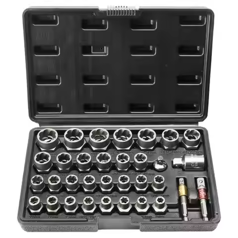 Bolt Extractor Set, 29-Piece Bolt and Nut Remover Set, 6mm to 10mm, 13/32" to 3/4", CR-MO Steel Extr
