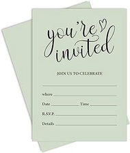 FYSUIMU 25 Set You're Invited Classic Invitations with Envelopes Sage Green Minimalist Design Paper