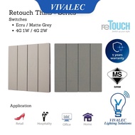 ReTouch Thins+ Series Switch & Socket - Premium Finishes: Matte Grey & Ecru (Texture Gold)