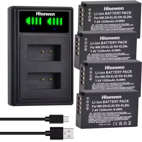 2x1220mAh EN-EL20 EN EL20 EN EL20a Replacement Battery+Dual Charger for Nikon Coolpix P1000 Nikon1 J