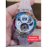 HAOFA 2101 Crystal Case Skeleton Tourbillon GMT Men Watch (Rainbow)