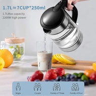 1.7L Electric Kettle Tea Coffee Borosilicate Glass 2200W Portable