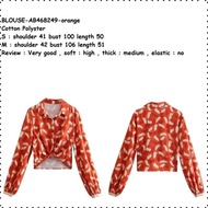 AB468249 Baju Atasan Kemeja Panjang Retro Wanita Korea Import Orange