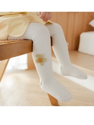 1入白色花紋兒童連褲襪，嬰兒女童緊身褲