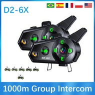 D2-6X Motorcycle Helmet Bluetooth Intercom 6-Person Switching Intercom Distance 1000 Meters Multi-Sc