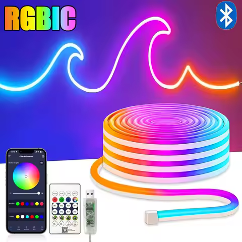 5V USB RGBIC Neon LED Strip Lights 1M 2M 3M 5M Bluetooth APP Control Music Sync Waterproof Flexible 