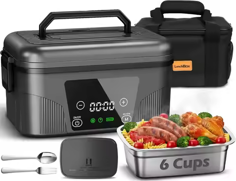 Cordless Electric Lunch Box 1.5L, 18000mAh Rechargeable Heated Food Warmer with Timer, Includes Ice
