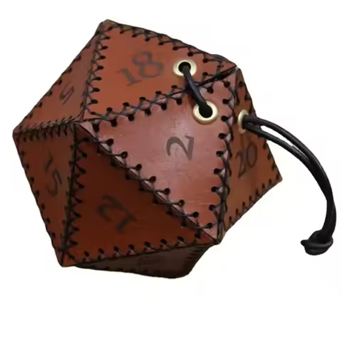 AD30-PU Leather D20 Dice Bag, For Game and DND, Portable Polyhedral Dice Pouch with Drawstring, Brow