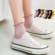 Frilly Edge Retro Solid Color Ankle Socks Women Best Cute Japanese Girls Socks Target 100 Cotton Casual Princess Student Socks