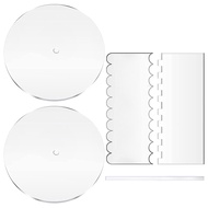 (GQWJ) Round Acrylic Cake Disc Set,2Acrylic Transparent Cake Discs with Center Hole,Cake Scrapers De