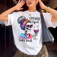 Round Neck Short Sleeve Funny Skull Letter Pattern Printed T-Shirt Ladies Shirt 1.12+9.99