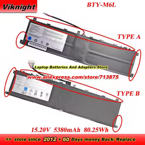 BTY-M6L Battery 15.2V 80.25Wh for Creator 17 A10SE A10SFS A10SGS ELITEBOOK 840 850 G1 GE63 GS60 GS65
