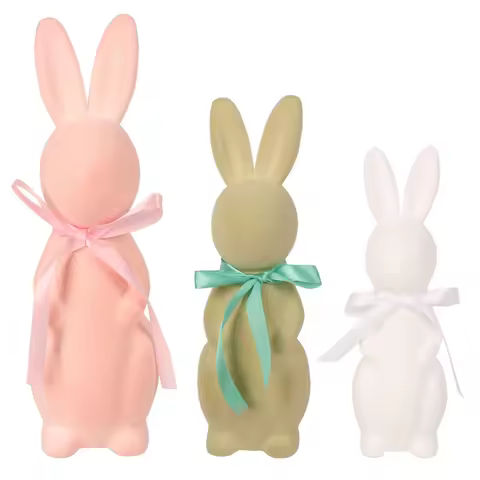 Flocked Bunny Ornament Set 3PCS for Easter Garden and For Tabletop Displays Offering Lightweight and