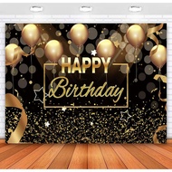 Black Gold Happy Birthday Backdrop Sparkle Glitter Golden Balloon Bokeh Circles Dots Photography Bac
