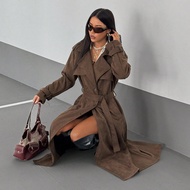 Women's Retro Vintage Style Brown Wrap Trench Coat, Womens Fall Clothes, Brown Winter Outfit Women, 