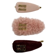 สภาพดีเยี่ยม☆MIUMIU มิวมิว 5IF188 กิ๊บติดผมและกิ๊บติดผม โลโก้ เซ็ต 3 ชิ้น หนัง เครื่องประดับผม กิ๊บ 