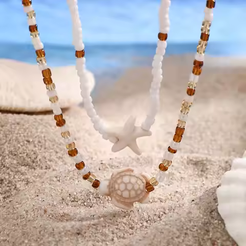 Shell Conch Shell Necklace Bilayer Sea Beach Sea Turtle Beach Choker Jewelry Handmade Bohemia Beads 