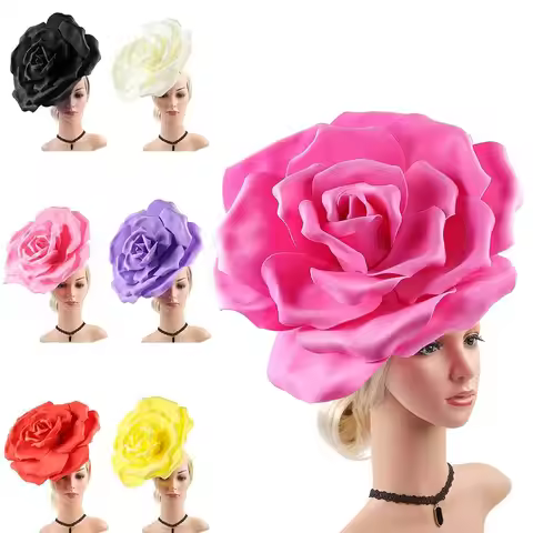 Exaggerated Rose Flowers Fascinator Hat Tea Party Cocktail Jockey Club Makeup Prom Photo Shoot Mardi