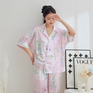 Ins Style Cute Pink Cartoon Print Pajama Set for Women - Ice Silk 2-Piece Lounge Wear