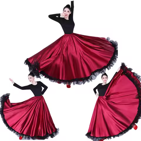 1pcs/lot woman belly dancing satin long skirt lady bullfight ferramenko long skirt