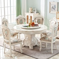 HY-D Marble dining-table1Table6Chair Simple European Round Table with Turntable Solid Wood round Dining Tables and Chair