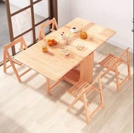 【包送貨】實木折疊餐桌飯桌收納餐桌椅可折疊桌 TAB-0166  岩板 餐桌 餐枱 一桌四椅 一桌六椅 長方形食飯枱 實木折疊 餐桌椅組合 餐邊櫃 兩用可伸縮長方形 多功能酒櫃吧 檯桌 一體櫃 伸縮折