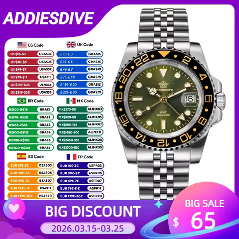 ADDIESDIVE Top Brand AD2050 Men's GMT Quartz Watch Stainless Steel 200M Diver Watches Relogio Mascul