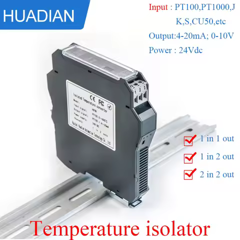 Pt100 to 4-20mA temperature signal converter one in two out thermal resistance signal isolator rail 