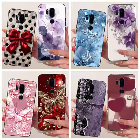 For LG G7 ThinQ Case Butterfly Flower Painted Silicone Soft TPU Coque Black Cover For LG G7 Plus G7T