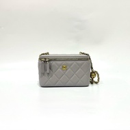 CHANEL灰色羊皮金球調節扣長盒子AP2303