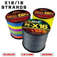 tali pancing benang JOF 12X/16X Strands Braided Line 500/300m 4Color All for Fishing Line MaxDrag 20