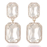 Vintage Rhinestone Statement Earrings Fancy Big Crystal Rectangle Drop Dangle Earrings Evening Prom 