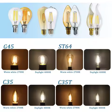 3pcs Retro Led Light Bulb E27 B22 E14 C35 A60 ST64 AC220-240V Edison Filament Bulb Vintage Warm Glas
